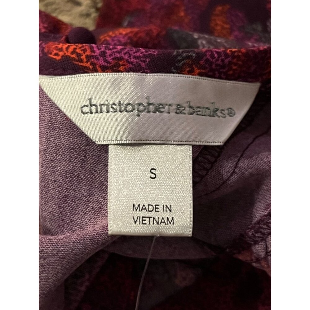 Christopher & Banks Women’s Blouse S Burgundy Floral Long Sleeve NEW - Picture 8 of 15